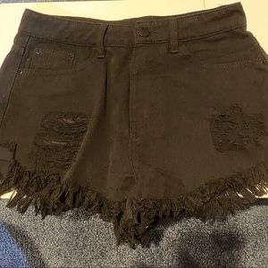 Shein Black Denim Frayed Hem Shorts